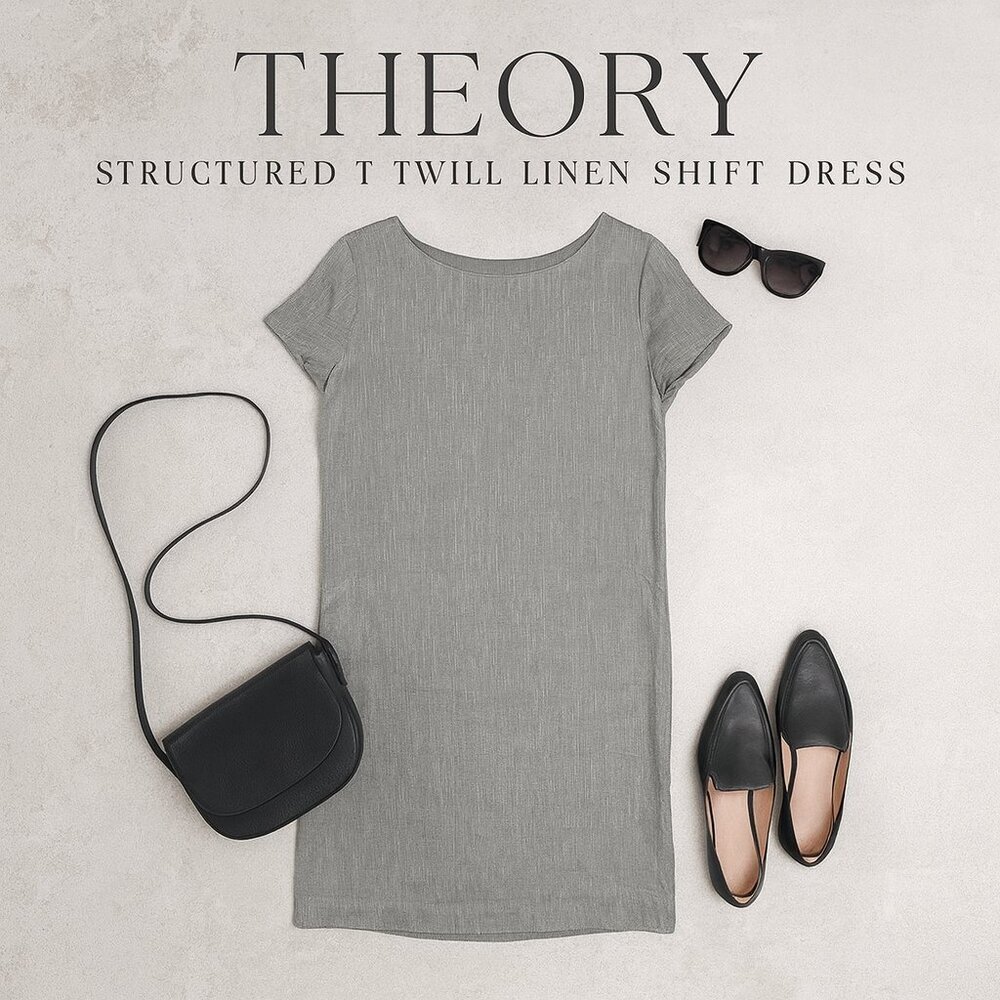 Theory Structured T Twill Linen Short Sleeve Midi… - image 1